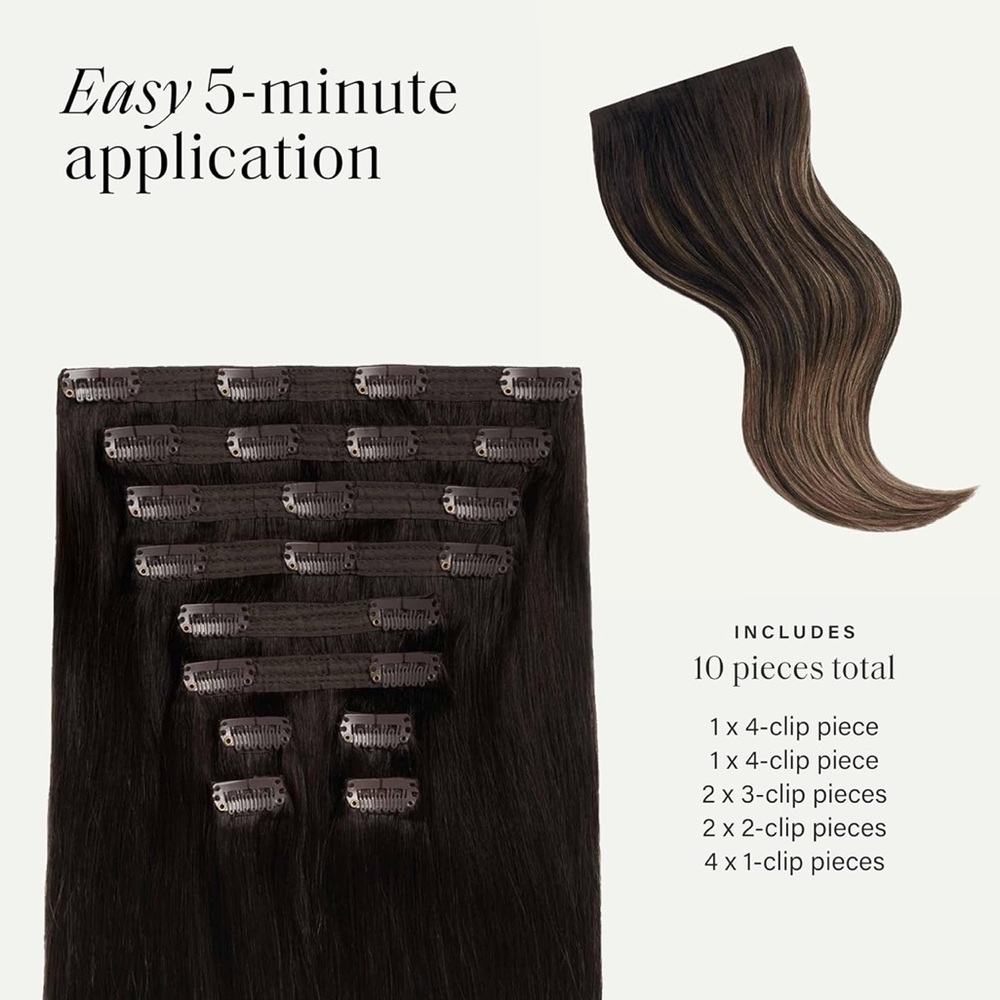 Luxy Human Hair Mocha Brown Balayage 16” Classic Clip In Hair Extensions - Picture 10 of 16